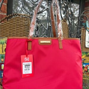 Montana West Red Tote with Brown Trim and Handles